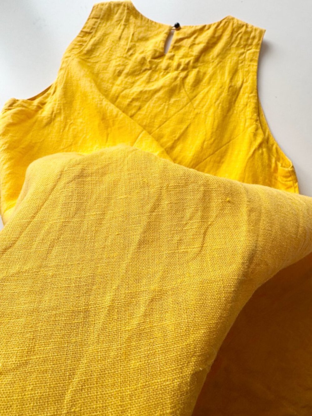 HOMEY LINEN Golden Yellow 100% Linen A-Line Trapeze Tent Dress, Size M - Picture 9 of 10